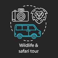 Wildlife and safari tour chalk concept icon. Travel experience idea. Wild animals observation. National parks, private conservancies. Vector isolated chalkboard illustration