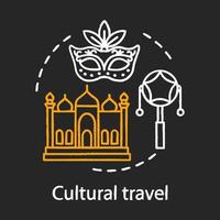 Cultural travel chalk concept icon. Travel experience idea. Customs and traditions of foreign culture. Local residents way of life. Vector isolated chalkboard illustration