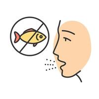 Fish allergy color icon. Finned fish sensitivity. Hypersensitivity of immune system. Allergic disease. Body reaction to allergens. Food intolerance. Medical problem. Isolated vector illustration