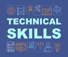 Technical skills word concepts banner. Power of knowledge, learning process presentation. Isolated typography idea with linear icons. Technical mindset vector outline illustration