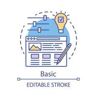 Basic concept icon. Website builder pricing idea thin line illustration. Frontend development tariff. Web application design. Mobile app. Vector isolated outline drawing. Editable stroke