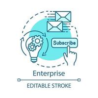 Enterprise concept icon. Email marketing subscription tariff idea thin line illustration. Customer database. Newsletter messages. Vector isolated outline drawing. Advertising service. Editable stroke