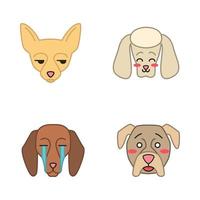 Dogs cute kawaii vector characters. Animals with sad muzzles. Loudly crying beagle. Unamused Chihuahua. Smiling poodle. Funny emoji, stickers, emoticon set. Isolated cartoon color illustration