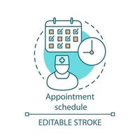 Appointment schedule concept icon. Annual medical exam. Preventive examination appointment. Regular health check up idea thin line illustration. Vector isolated outline drawing. Editable stroke