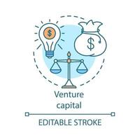 Venture capital concept icon. Startup financing. Private equity. Weighing risks of investment. Financial deal idea thin line illustration. Vector isolated outline drawing. Editable stroke