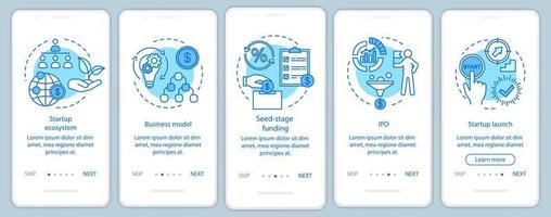 Startup onboarding mobile app page screen with linear concepts. Building business walkthrough steps graphic instructions. UX, UI, GUI vector template with illustrations