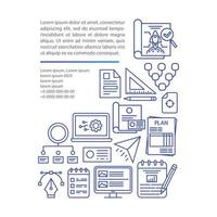 Startup article page vector template. Business planning and launch. Brochure, magazine, booklet design element with linear icons and text boxes. Print design. Concept illustrations with text space