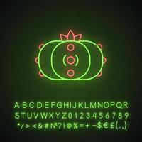 Peyote cactus neon light icon. Lophophora. Mescal button. Hallucinogenic cactus. Mexico native flora. Glowing sign with alphabet, numbers and symbols. Vector isolated illustration