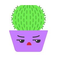 Barrel cactus flat design long shadow color icon. Cactus with angry face. Echinocactus home cacti in pot. Unhappy plant with frowning eyebrows. Houseplant. Succulent. Vector silhouette illustration