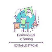 Commercial cleaning concept icon. Cleaning services idea thin line illustration. Mopping, sweeping, wiping. Office cleanup. Dirt removal. Vector isolated outline drawing. Editable stroke