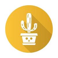icono de glifo de sombra larga de diseño plano de cactus elefante. pachycereus con cara callada. cactus caseros en maceta. cardón gigante mexicano. planta asombrada. planta de interior suculenta. ilustración de silueta vectorial vector