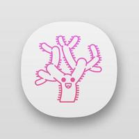 Teddy bear cholla cactus app icon. Cactus with laughing face. Cylindropuntia . Happy wild cacti. America tropical plant. UI UX user interface. Web or mobile applications. Vector isolated illustrations