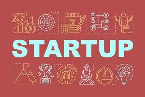 Startup word concepts banner. Start project. Successful business investing. Company strategy. Presentation, website. Isolated lettering typography idea with linear icons. Vector outline illustration