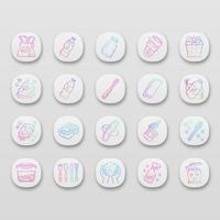 Zero waste swaps handmade app icons set. Organic, sustainable products. Reusable, recycle, eco friendly materials. UI UX user interface. Web or mobile applications. Vector isolated illustrations