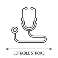 Stethoscope linear icon. Heart rate, pulse diagnosis. Acoustic medical device. Internal organs diagnostics. Thin line illustration. Contour symbol. Vector isolated outline drawing. Editable stroke