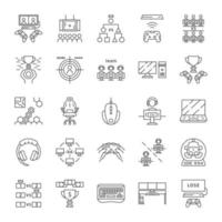 Esports linear icons set. Gaming device and gadgets. Video game tournaments. Thin line contour symbols. Isolated vector outline illustrations. Editable stroke