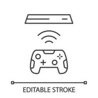 Wireless gaming controller linear icon. Esport accessory. Video game device. Cordless joystick. Thin line illustration. Contour symbol. Vector isolated outline drawing. Editable stroke