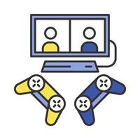 Video games color icon. Esports. Competition for two gamers. Gaming devices. Split screen, multiplayer games. Isolated vector illustration