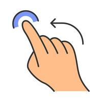 Flick left gesturing color icon. Touchscreen gesture. Human hand and fingers. Tap, point, click. Using sensory devices. Isolated vector illustration