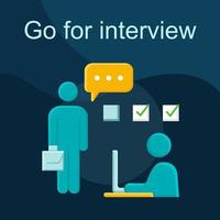 Go for interview flat concept vector icon. Job interviewing idea cartoon color illustrations set. Headhunting. Personnel hiring. Employment, recruitment. HR management. Isolated graphic design element