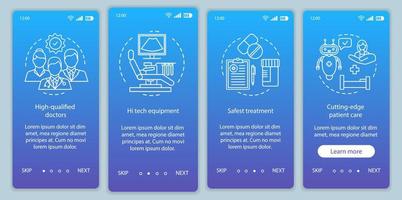 Medical service advances onboarding mobile app page screen vector template. High quality health care. Walkthrough website steps with linear illustrations. UX, UI, GUI smartphone interface concept