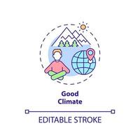 Good climate concept icon. Nature and ecology. Pull factor for migration abstract idea thin line illustration. Isolated outline drawing. Editable stroke. Arial, Myriad Pro-Bold fonts used