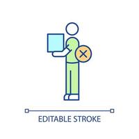 Improper posture in lifting objects RGB color icon. Manual handling. Lifting heavy objects technique. Isolated vector illustration. Simple filled line drawing. Editable stroke. Arial font used