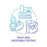 icono de concepto de gradiente azul de prueba de frutas y verduras. pruebas de laboratorio para la calidad de la producción de alimentos idea abstracta ilustración de línea delgada. dibujo de contorno aislado. innumerables fuentes pro-bold utilizadas vector