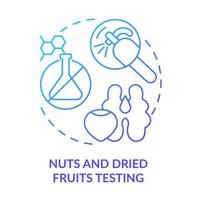 Nuts and dried fruits testing blue gradient concept icon. Expertise in food market abstract idea thin line illustration. Oxidation test. Isolated outline drawing. Myriad Pro-Bold font used vector