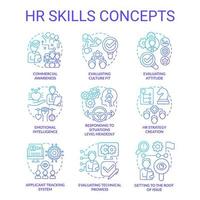 HR skills blue gradient concept icons set. Human resources. Business and career idea thin line color illustrations. Isolated symbols. Editable stroke. Roboto-Medium, Myriad Pro-Bold fonts used vector