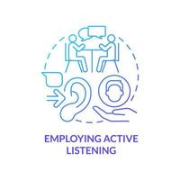 Employing active listening blue gradient concept icon. Knowing employees problem. HR skills abstract idea thin line illustration. Isolated outline drawing. Myriad Pro-Bold font used vector