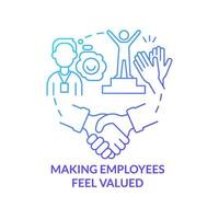 Making employees feel valued blue gradient concept icon. Worker motivation for company success. HR skills abstract idea thin line illustration. Isolated outline drawing. Myriad Pro-Bold font used vector