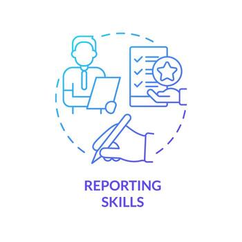 Reporting skills blue gradient concept icon. Writing accurate reports about work. HR skills abstract idea thin line illustration. Isolated outline drawing. Myriad Pro-Bold font used vector