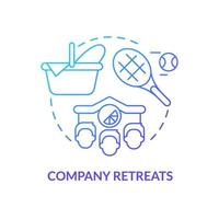 Company retreats blue gradient concept icon. Corporate recreation events. HR organizing skills abstract idea thin line illustration. Isolated outline drawing. Myriad Pro-Bold font used vector