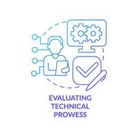 Evaluating technical prowess blue gradient concept icon. Employment digital technology. HR skills abstract idea thin line illustration. Isolated outline drawing. Myriad Pro-Bold font used vector