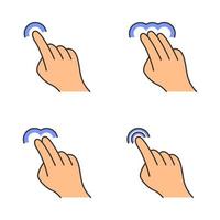 Touchscreen gestures color icons set. Tap, point, click, double tap, drag, double click gesturing. Touch and hold. Human fingers. Isolated vector illustrations