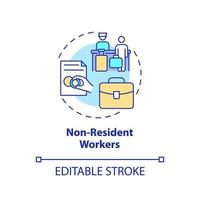 Non-resident workers concept icon. Relocation to find job. Pathway for migration abstract idea thin line illustration. Isolated outline drawing. Editable stroke. Arial, Myriad Pro-Bold fonts used vector