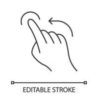 Flick left gesture linear icon. Touchscreen gesturing. Human hand and fingers. Using sensory devices. Thin line illustration. Contour symbol. Vector isolated outline drawing. Editable stroke