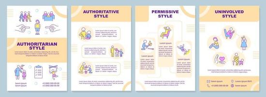 Parenting styles orange brochure template. Authoritative parents. Leaflet design with linear icons. 4 vector layouts for presentation, annual reports. Arial-Black, Myriad Pro-Regular fonts used