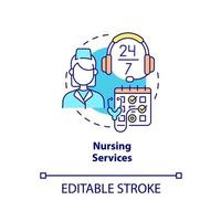 Nursing services concept icon. Professional patient care. Hospice services abstract idea thin line illustration. Isolated outline drawing. Editable stroke. Arial, Myriad Pro-Bold fonts used vector