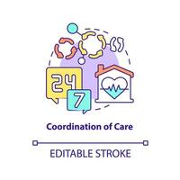 Coordination of care concept icon. Continual help. Hospice service for patient abstract idea thin line illustration. Isolated outline drawing. Editable stroke. Arial, Myriad Pro-Bold fonts used vector