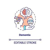 Dementia concept icon. Brain disorder. Illnesses to ask for palliative care abstract idea thin line illustration. Isolated outline drawing. Editable stroke. Arial, Myriad Pro-Bold fonts used