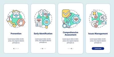 Palliative care stages onboarding mobile app screen. Healthcare walkthrough 4 steps graphic instructions pages with linear concepts. UI, UX, GUI template. Myriad Pro-Bold, Regular fonts used vector