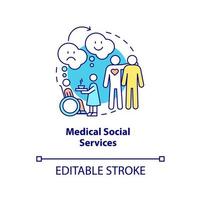 Medical social services concept icon. Support of seriously ill patients. Hospice care abstract idea thin line illustration. Isolated outline drawing. Editable stroke. Arial, Myriad Pro-Bold fonts used vector