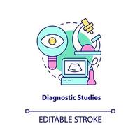 Diagnostic studies concept icon. Equipment for research. Hospice provided service abstract idea thin line illustration. Isolated outline drawing. Editable stroke. Arial, Myriad Pro-Bold fonts used vector