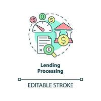 Lending processing concept icon. Checking financial history. Automated banking abstract idea thin line illustration. Isolated outline drawing. Editable stroke. Arial, Myriad Pro-Bold fonts used vector