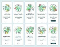 Business process and banking automation onboarding mobile app screen set. Walkthrough 5 steps graphic instructions pages with linear concepts. UI, UX, GUI template. Myriad Pro-Bold, Regular fonts used vector