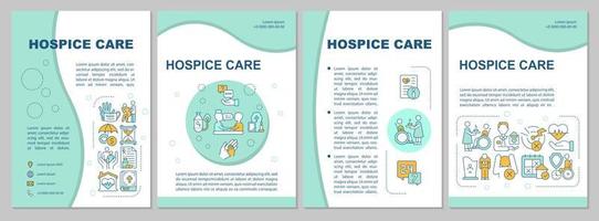 Hospice care mint brochure template. Medicine and caregiving. Leaflet design with linear icons. 4 vector layouts for presentation, annual reports. Arial, Myriad Pro-Regular fonts used