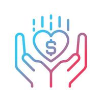 Philanthropy gradient linear vector icon. Philanthropic organization. Improve human welfare. Charitable donation. Thin line color symbol. Modern style pictogram. Vector isolated outline drawing
