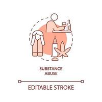 Substance abuse terracotta concept icon. Adults with SUDs abstract idea thin line illustration. Rough childhood. Isolated outline drawing. Editable stroke. Arial, Myriad Pro-Bold fonts used